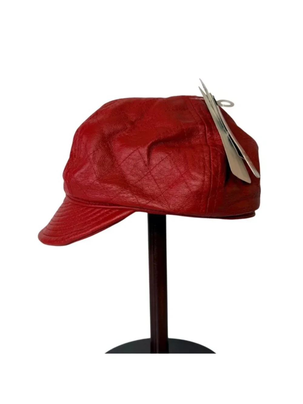 Wilsons Leather Red Moto Hat VTG Quilted Newsboy Cabbie Cap Bold Y2K Baker Boy